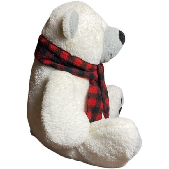 White Polar Bear Holiday Teddy Bear Checkered Scarf Plush Toy 15" - Picture 3 of 5
